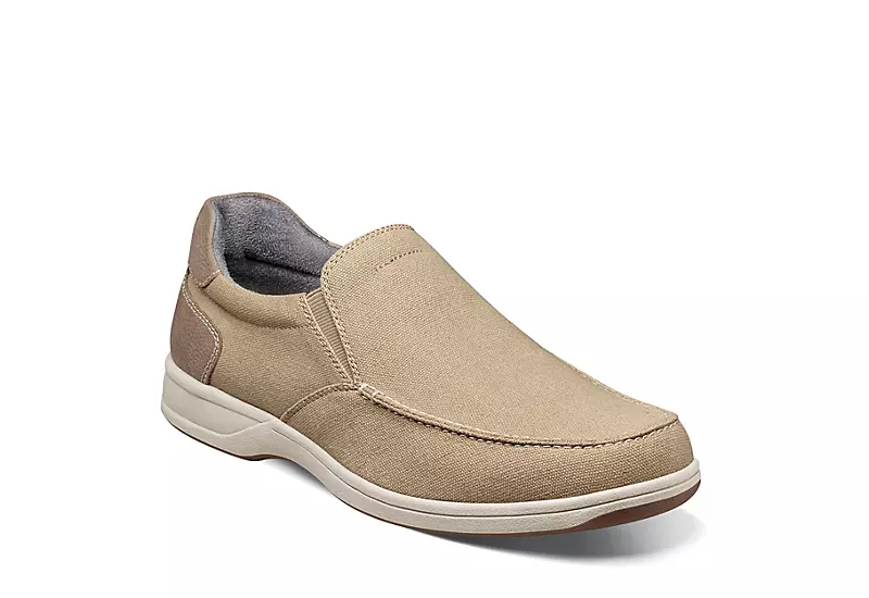 Florsheim Mens Lakeside Canvas Moc Toe Slip On Oxford - Sand 1 Florsheim Mens Lakeside Canvas Moc Toe Slip On Oxford - Sand